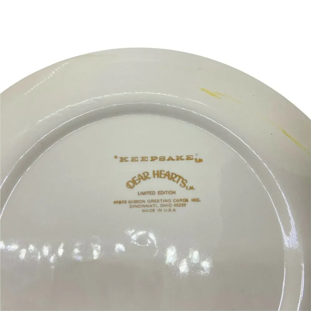 Dear Hearts White Yellow Round Shaped Keepsake Plate Set Of Two Vintage 1973